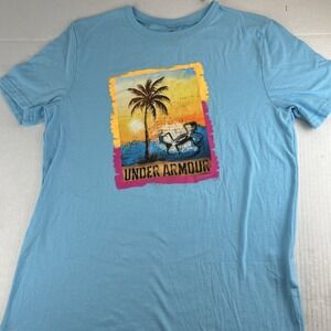 Under Armour Boys Large‎ Blue Palm Tree Short Sleeve Loose Fit  New 757